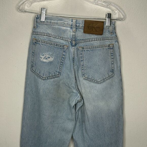Calvin Klein Light Wash Distressed Cuffed High-Rise Jeans 4 - Picture 2 of 11